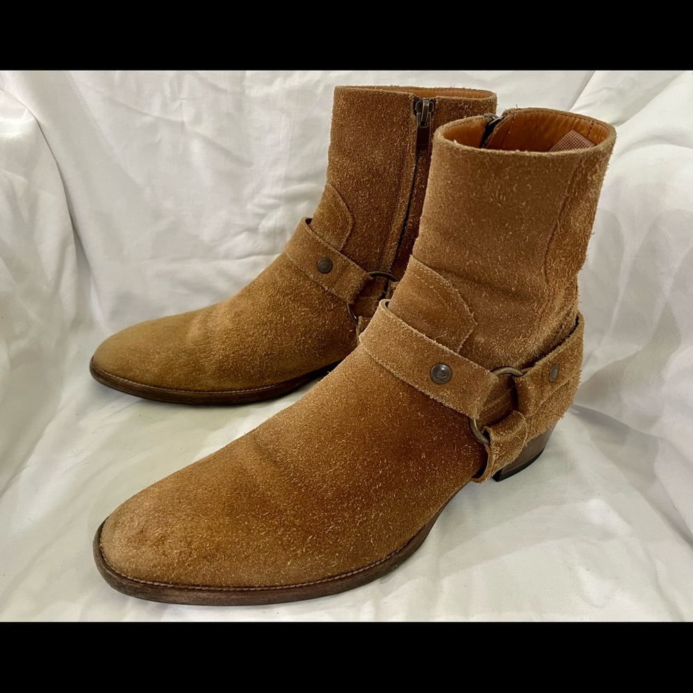 Saint Laurent Wyatt Harness Boots in Suede Brown Nut US 8.5 EU 41.5